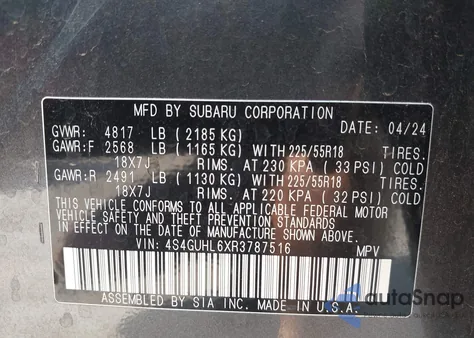 2024 Subaru Crosstrek Limited from USA, damaged, VIN 4S4GUHL6XR3787516